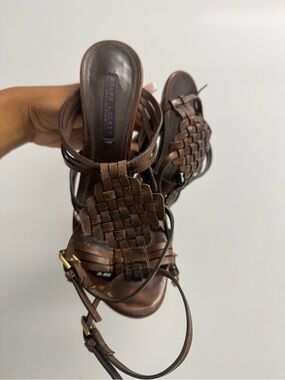 Ralph Lauren Brown Woven Strappy Heeled Sandals